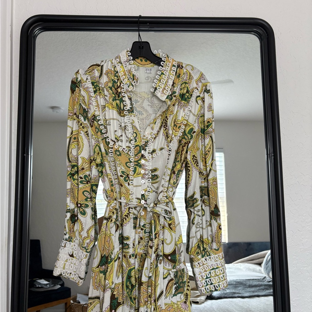 Arabessa Elegant High neck 100% Linen Paisley Print Dress. Never worn